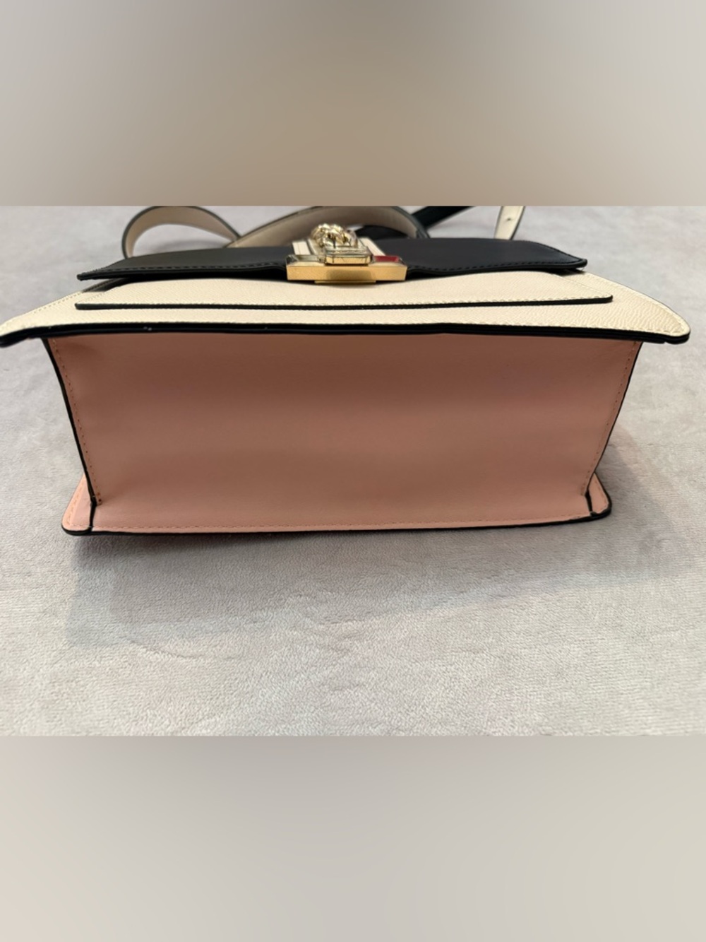 ALDO Black Beige Top Handle Satchel Crossbody Gold Chain Accent Structured Purse - Picture 6 of 11